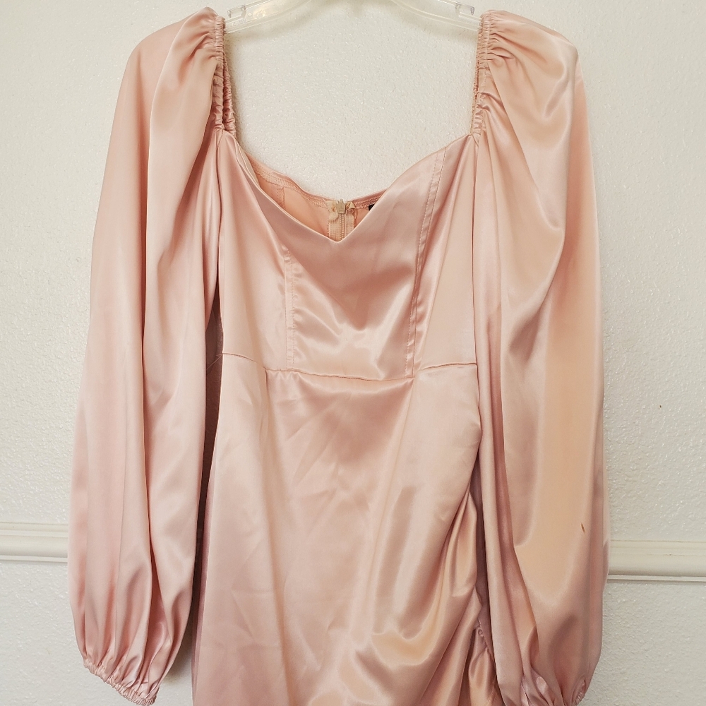 SHEIN Dress Pink Satin Long Sleeve Dress